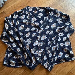 Volcom blue polka dot sunflower button down blouse